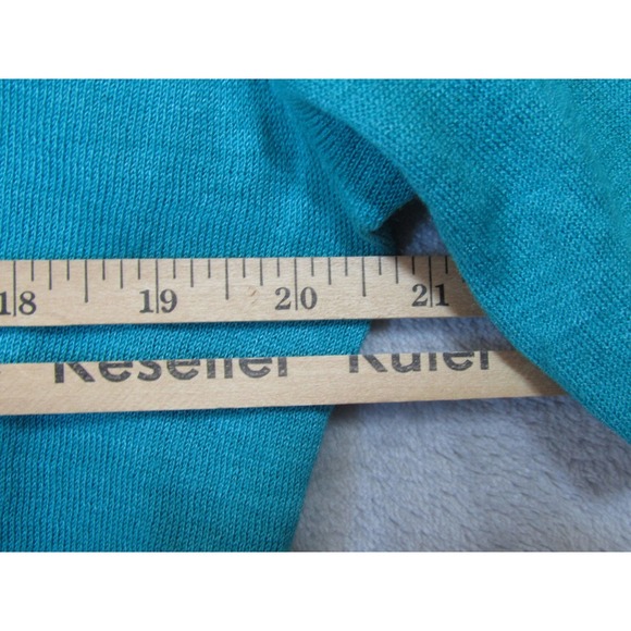Chicos Cardigan Womens 2 Teal Blue Good 100% Silk Shrug Open Front 3/4 Sleeve - Picture 7 of 10